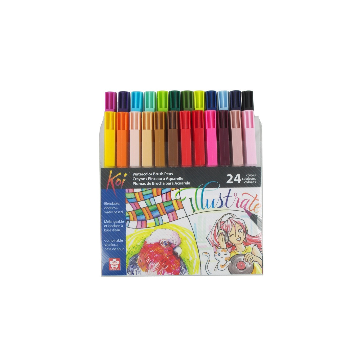 Sakura Koi Watercolor Brush Pens, Assorted Colors, 24-Piece Set