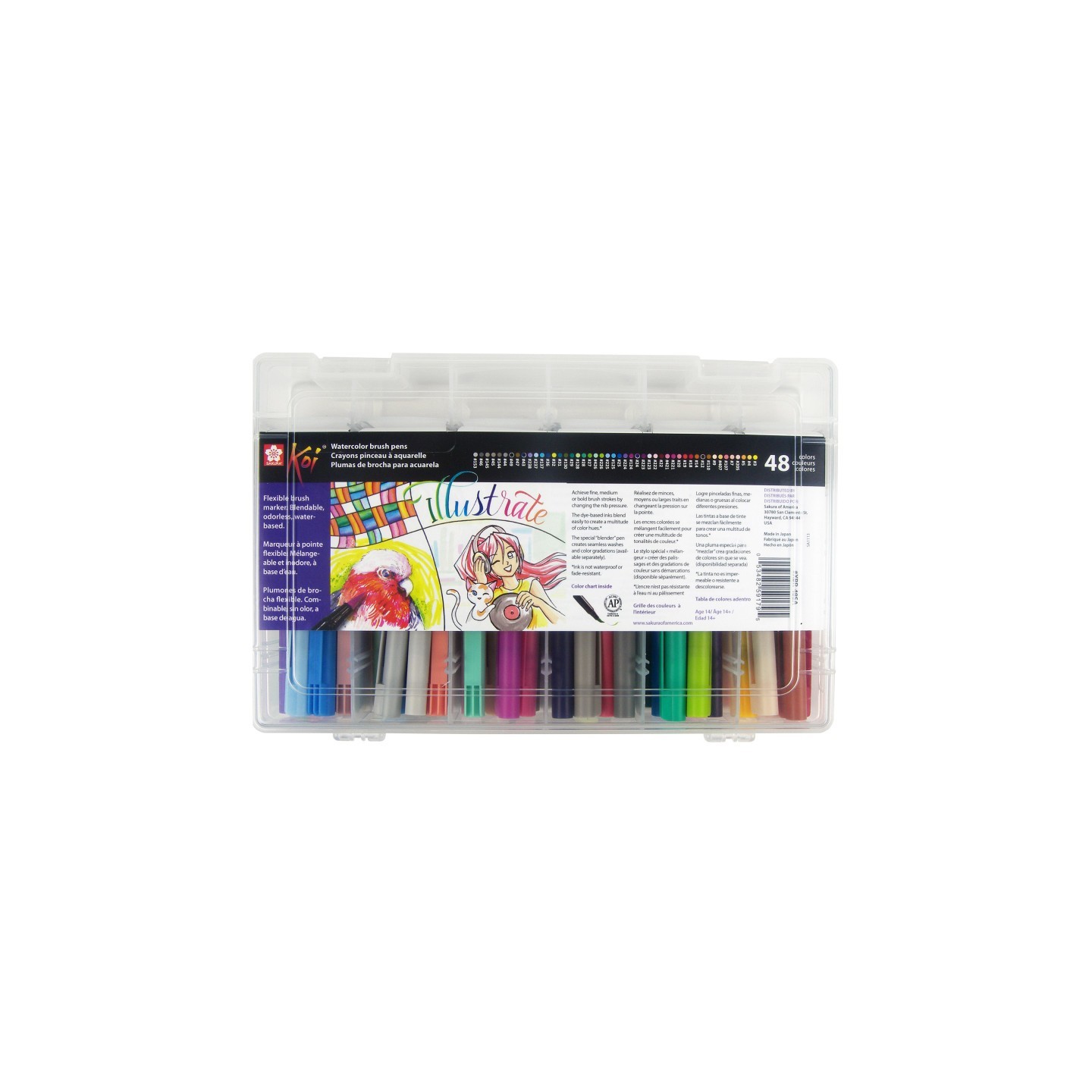 Sakura Koi Watercolor Brush Pens, Assorted Colors, 48-Piece Set with Reusable Storage Case