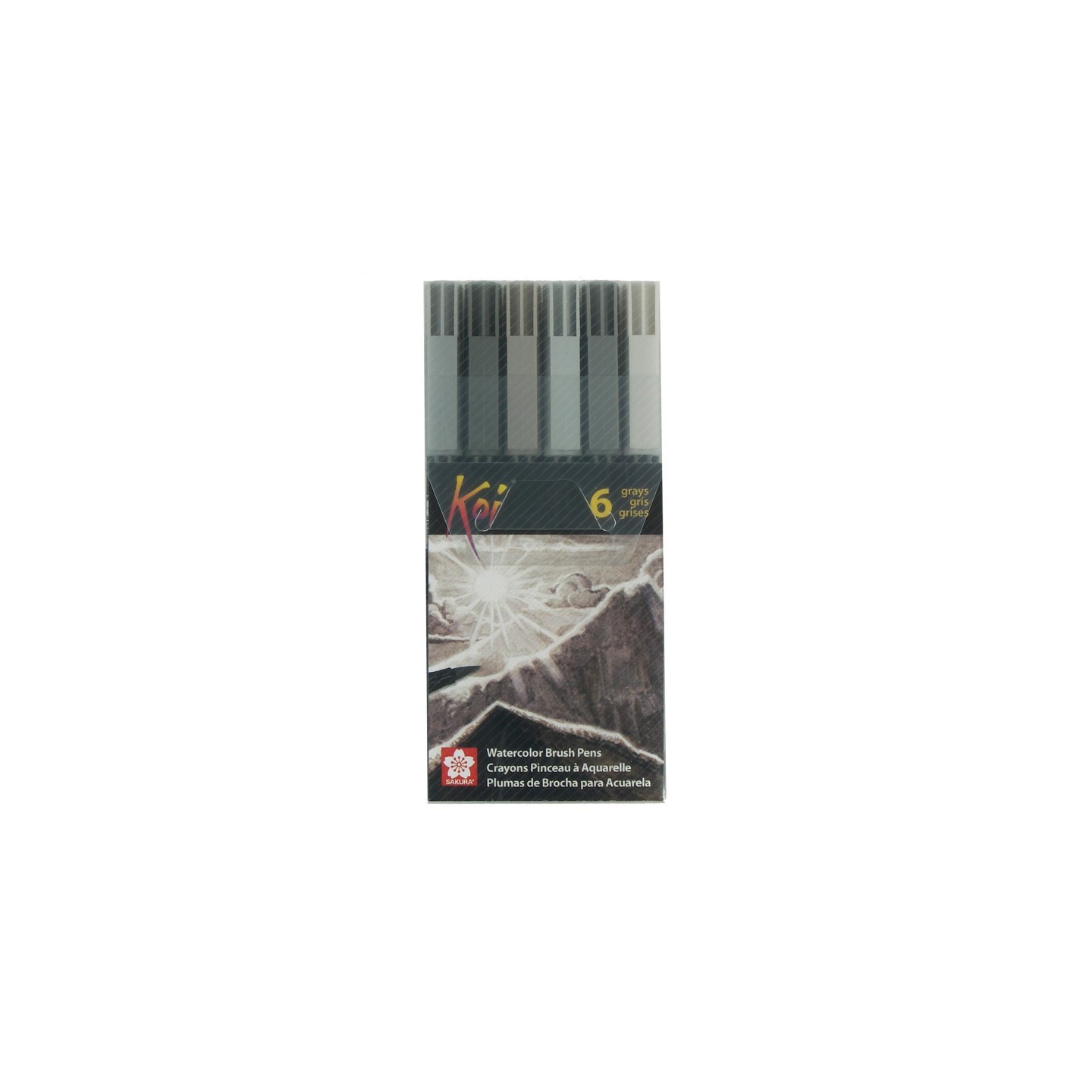 Sakura Koi Watercolor Brush Pens, Assorted Grays, 6-Piece Set