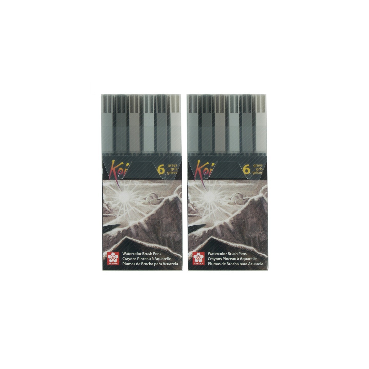 Sakura Koi Watercolor Brush Pens, Assorted Grays, 6 Per Set, 2 Sets