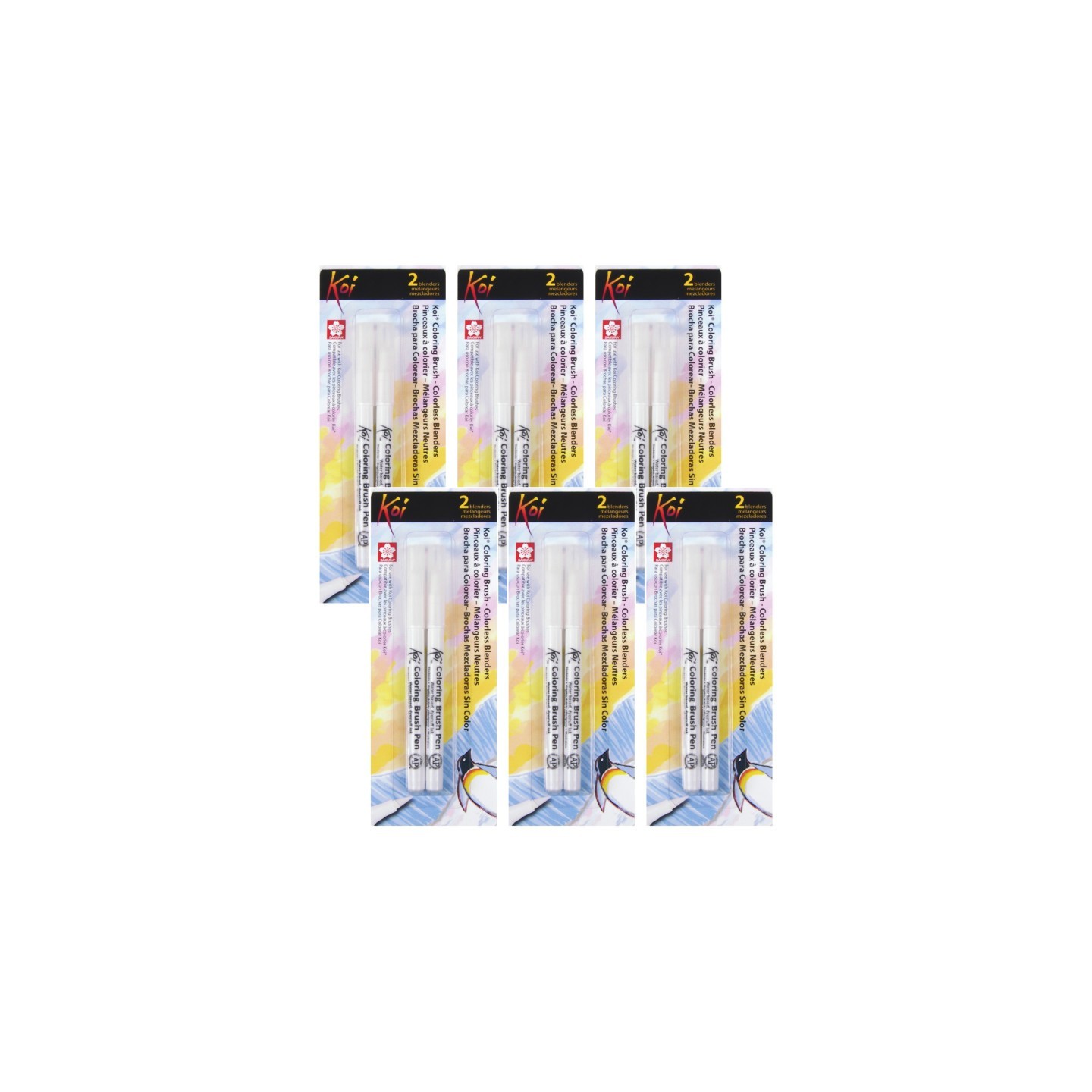 Sakura Koi Watercolor Coloring Brush Pen, Colorless Blenders, 2 Per Pack, 6 Packs