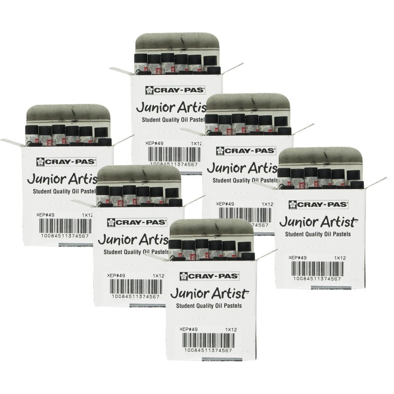 Sakura Cray-Pas Junior Artist Oil Pastels, Black, 12 Per Pack, 6 Packs