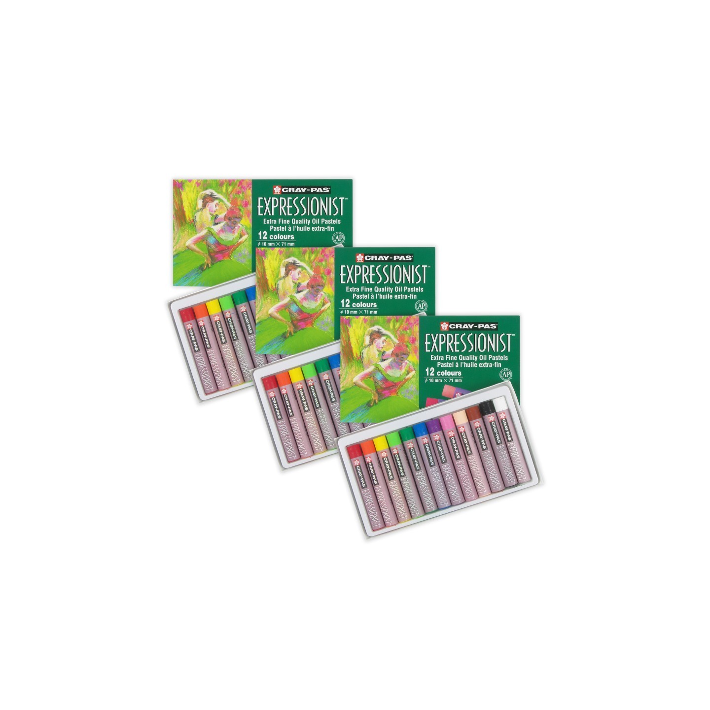 Sakura Cray-Pas Expressionist Oil Pastels, Assorted Colors, 12 Per Set, 3 Sets