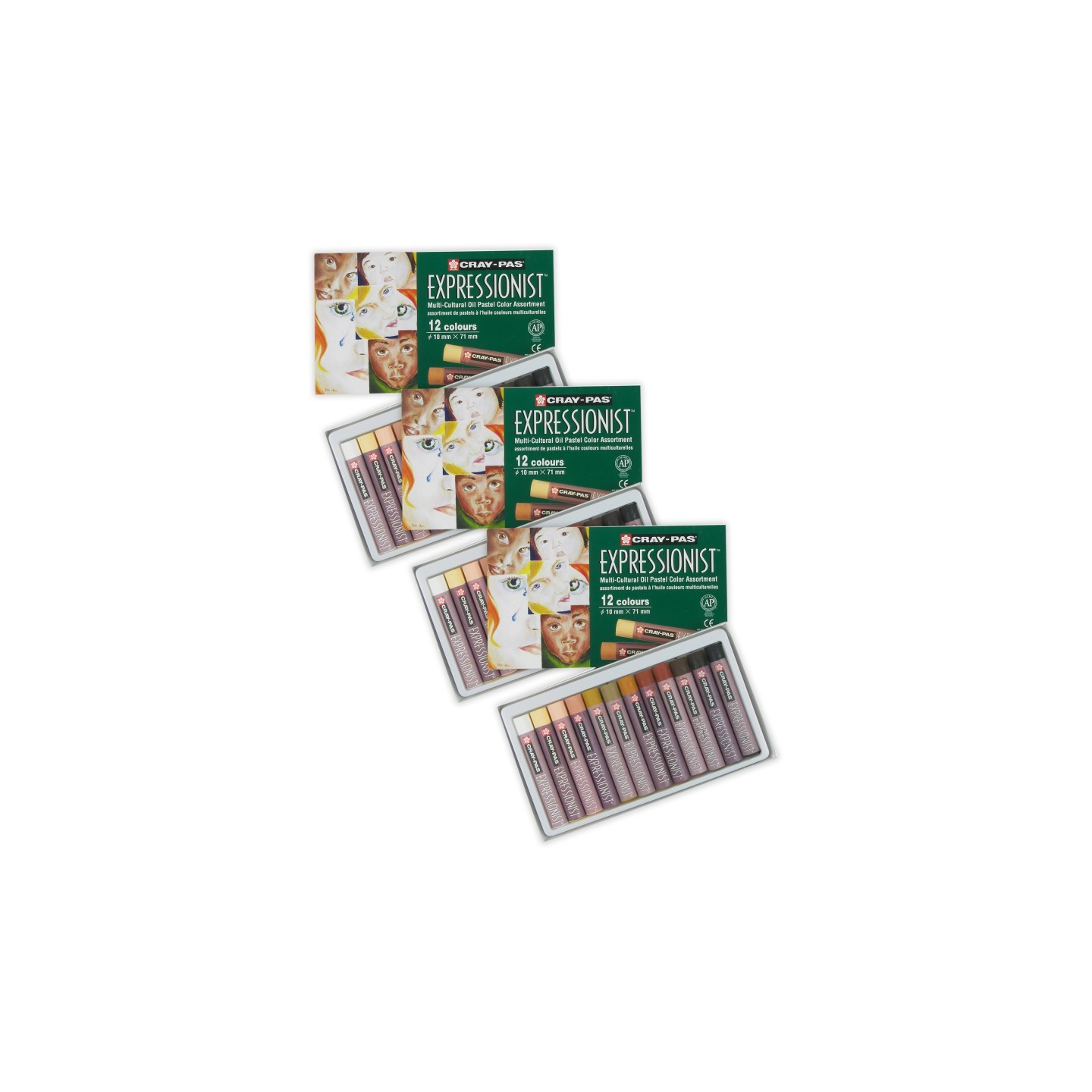 Sakura Cray-Pas Expressionist Oil Pastels, Skin Tone Assorted Colors, 12 Per Set, 3 Sets