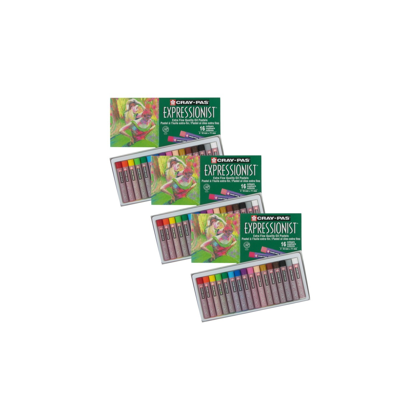 Sakura Cray-Pas Expressionist Oil Pastels, Assorted Colors, 16 Per Set, 3 Sets