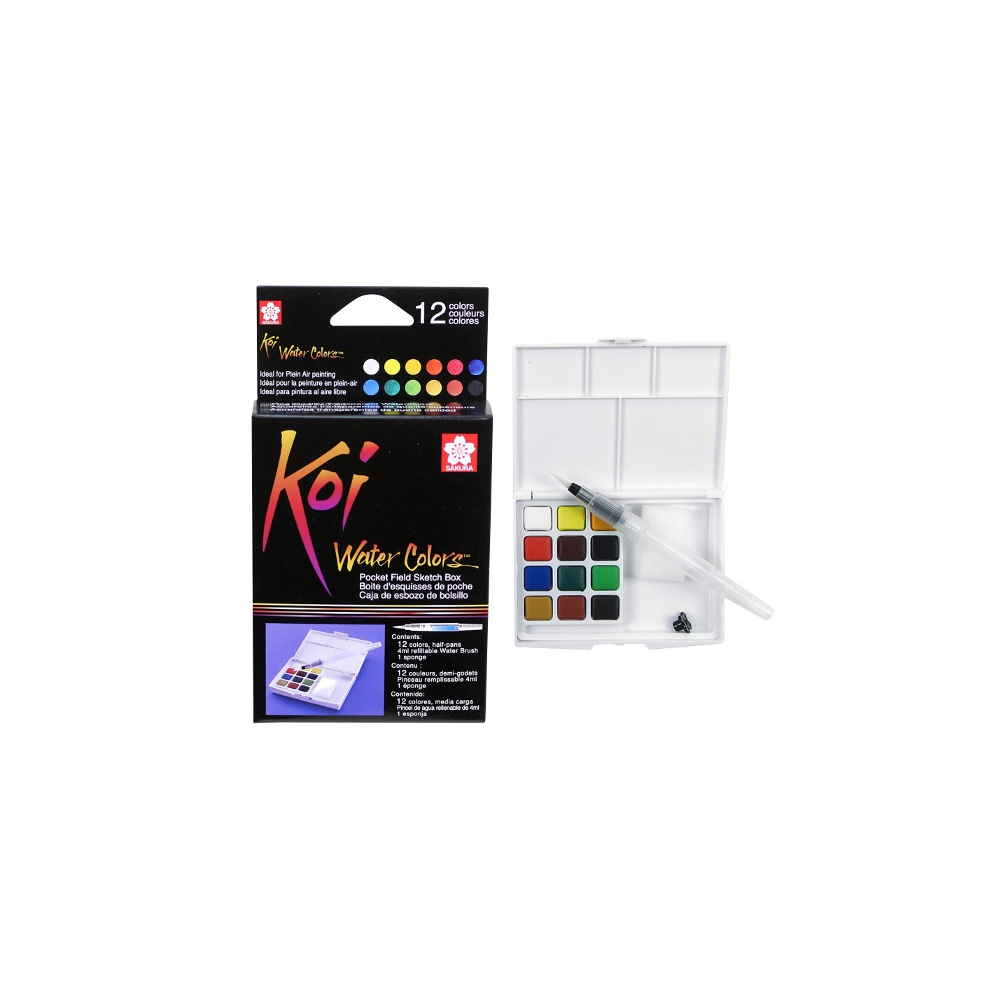 Sakura Koi Water Colors Field Sketch Box with Brush, 12 Colors