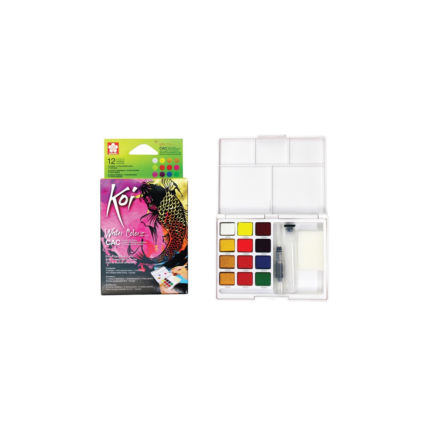 Sakura Koi Water Colors Field Sketch Box with Brush, 12 Creative Art Colors