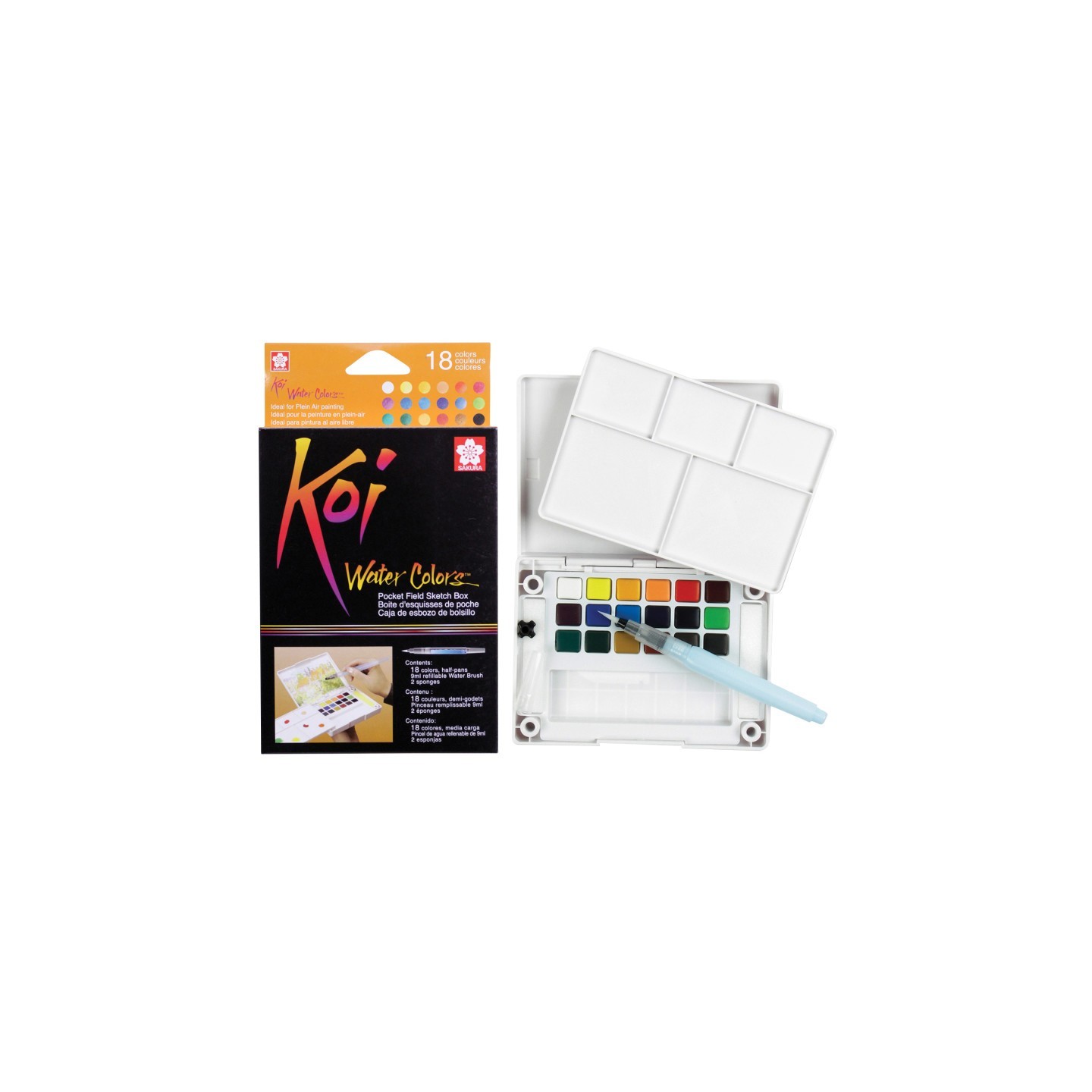 Sakura Koi Water Colors Field Sketch Box with Brush, 18 Colors