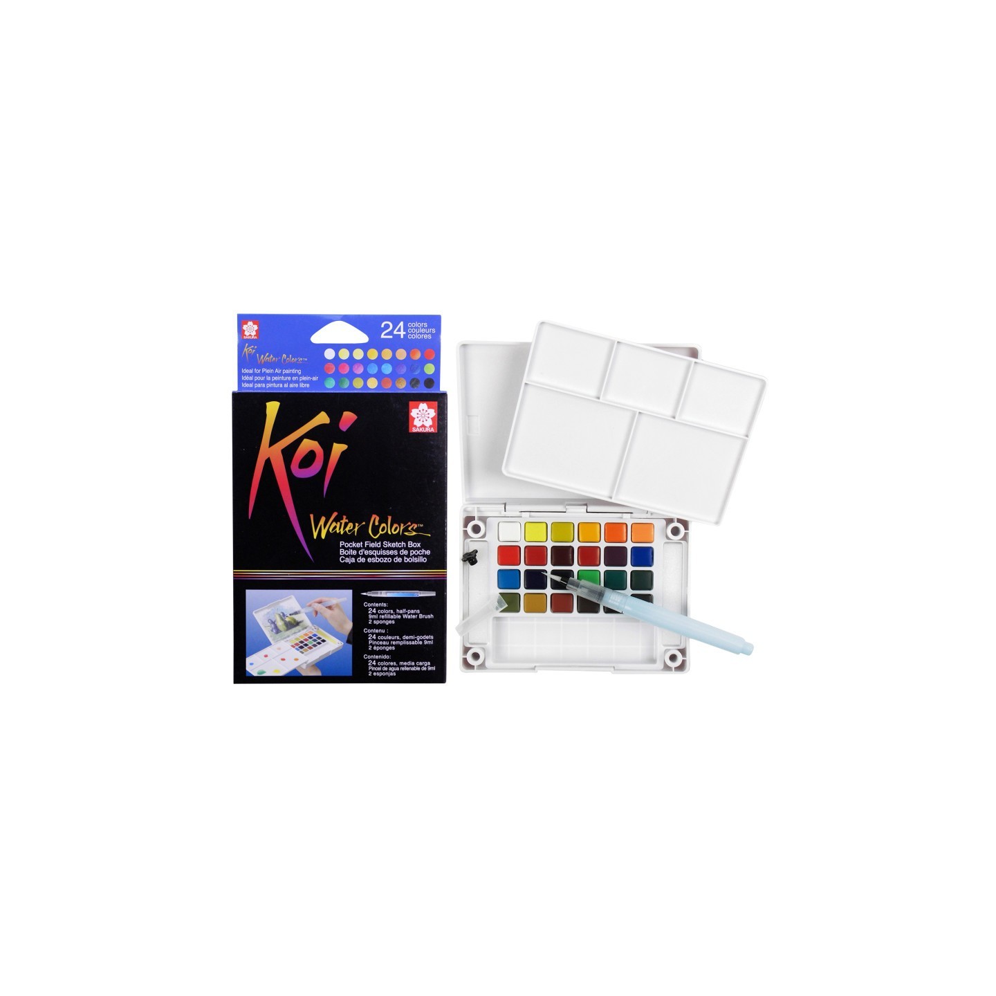 Sakura Koi Water Colors Field Sketch Box with Brush, 24 Colors