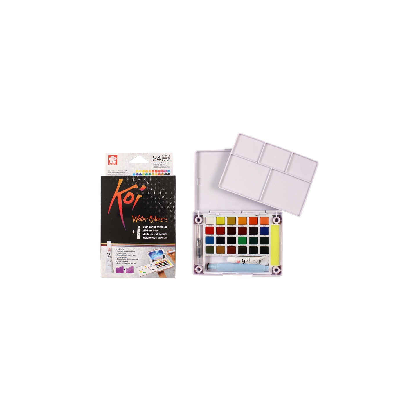 Sakura Koi Water Colors Field Sketch Box with Brush, 24 Colors & 5mL Iridescent Medium
