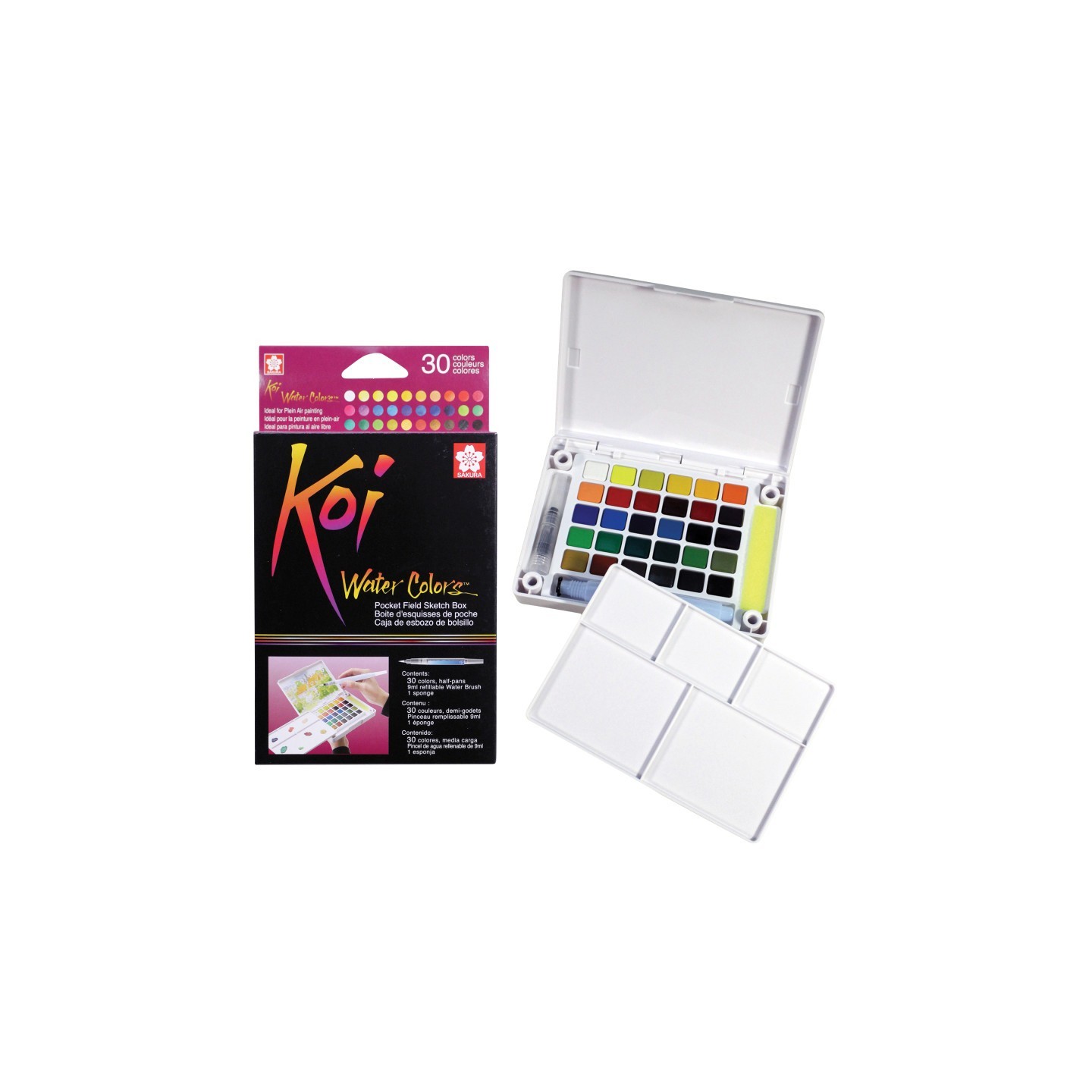 Sakura Koi Water Colors Field Sketch Box with Brush, 30 Colors