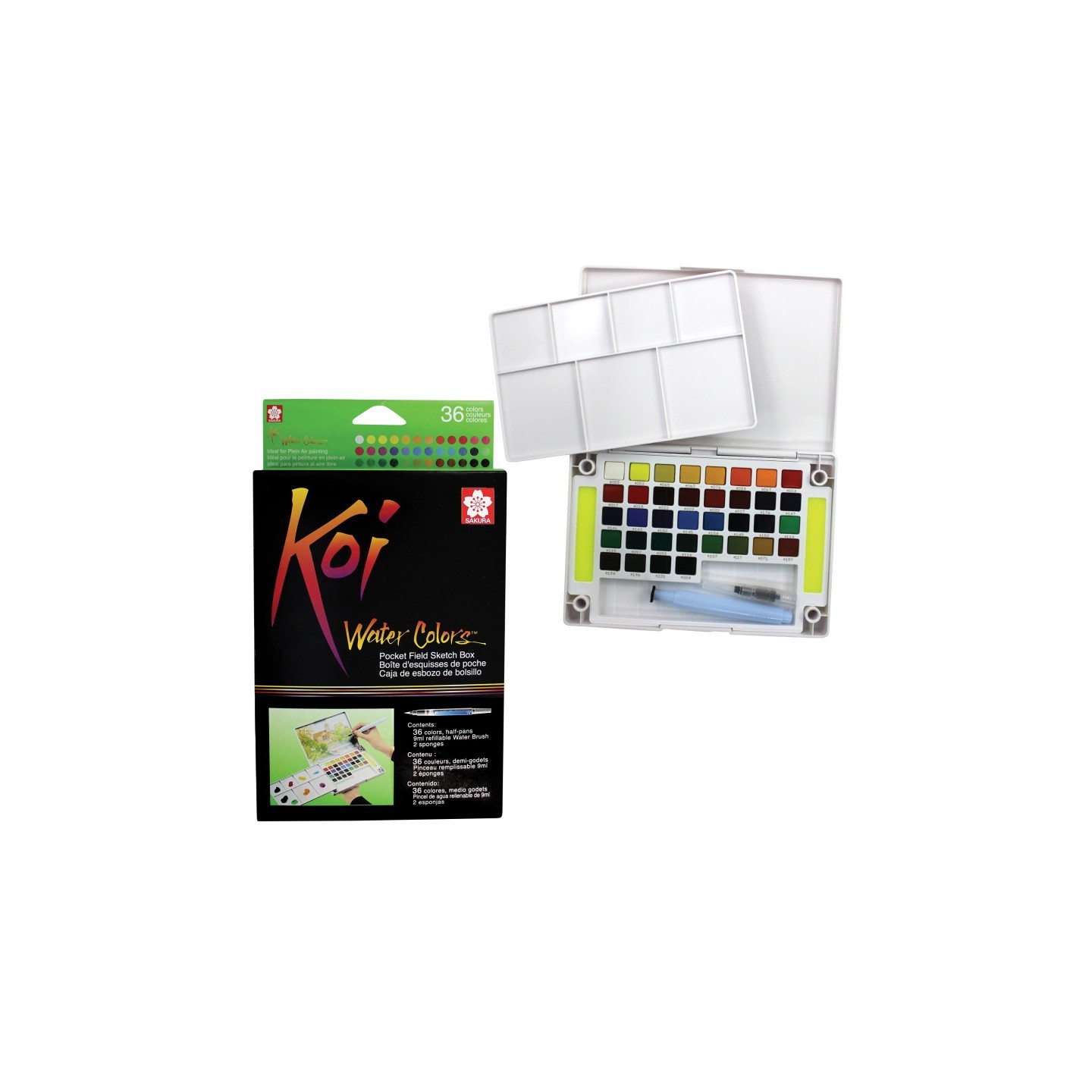 Sakura Koi Water Colors Field Sketch Box with Brush, 36 Colors