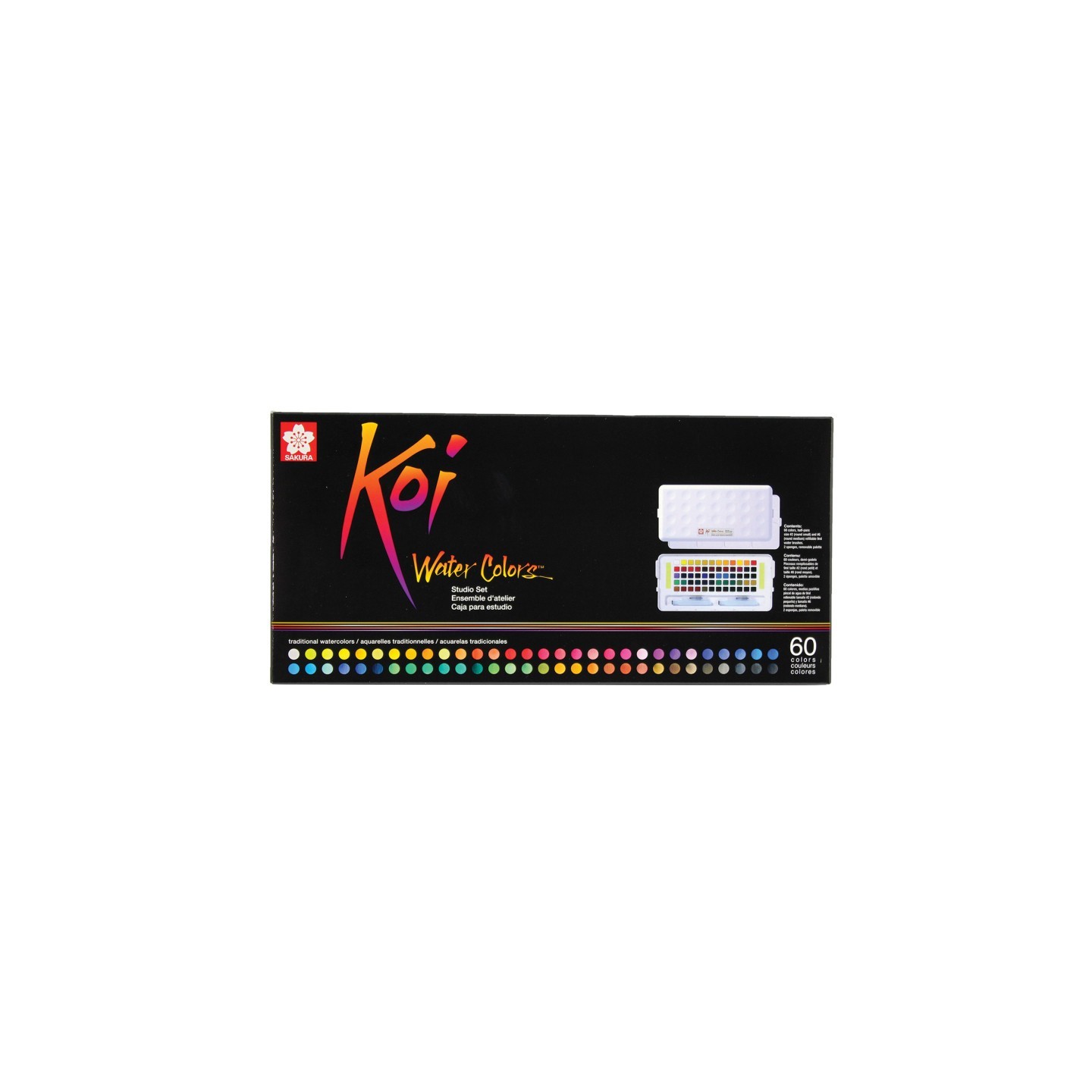 Sakura Koi Water Colors Studio Sketch Box with 2 Brushes, 60 Colors