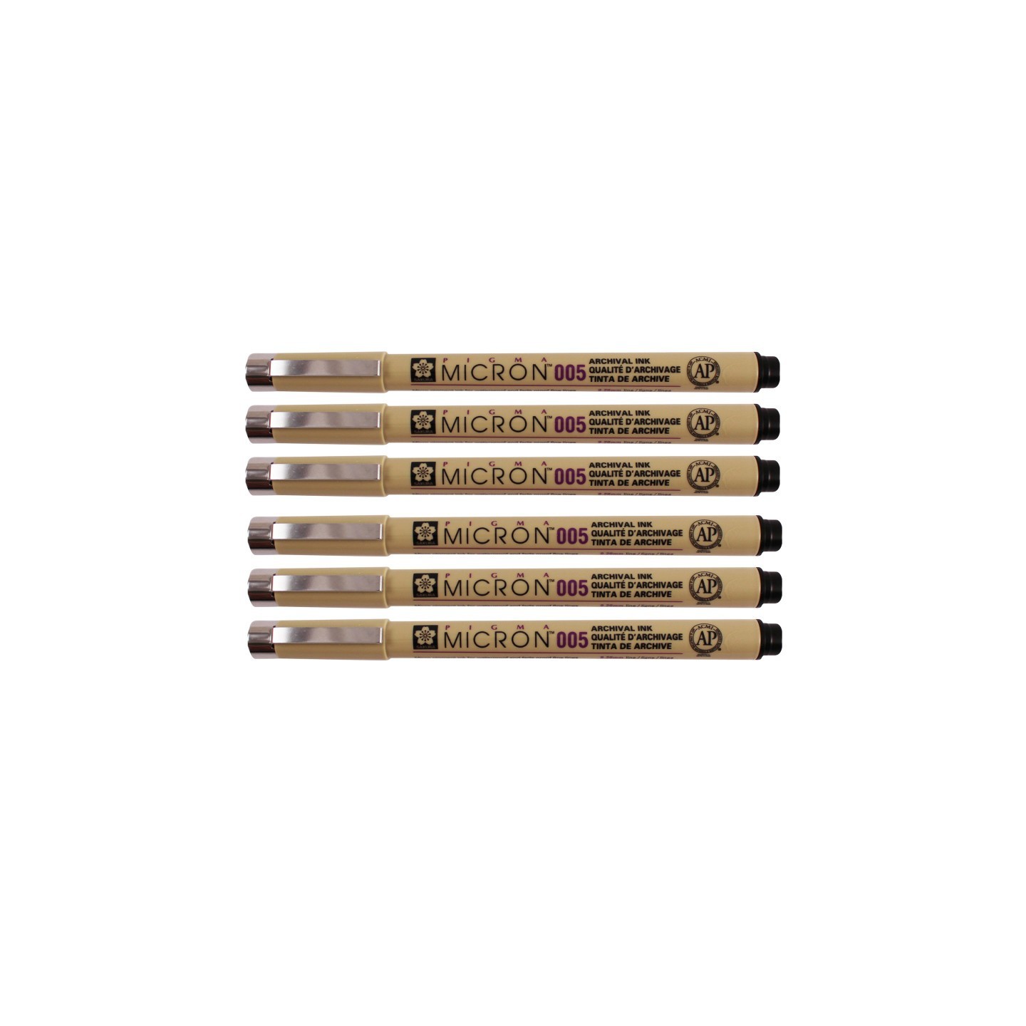Sakura Pigma Micron Pen, Black, 0.20mm Size 005, Pack of 6