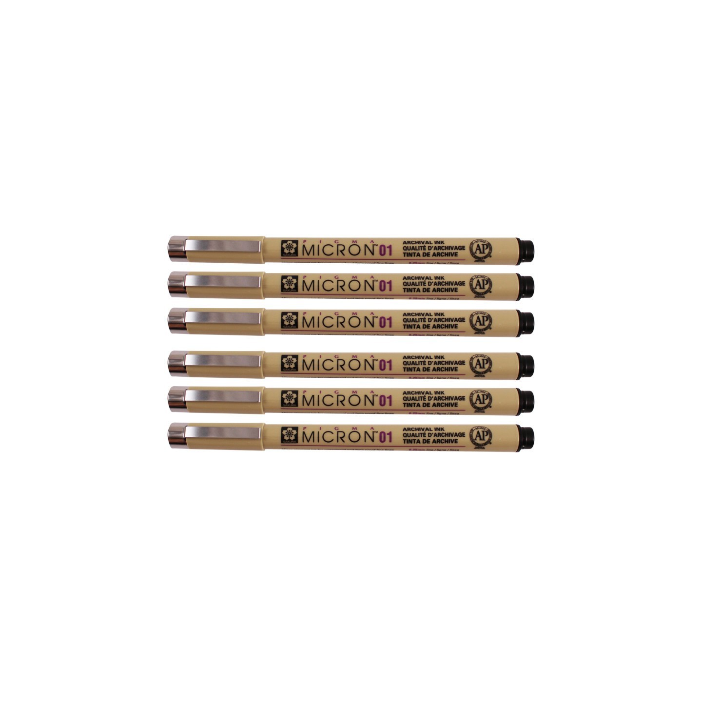 Sakura Pigma Micron Pen, Black, 0.25mm Size 01, Pack of 6
