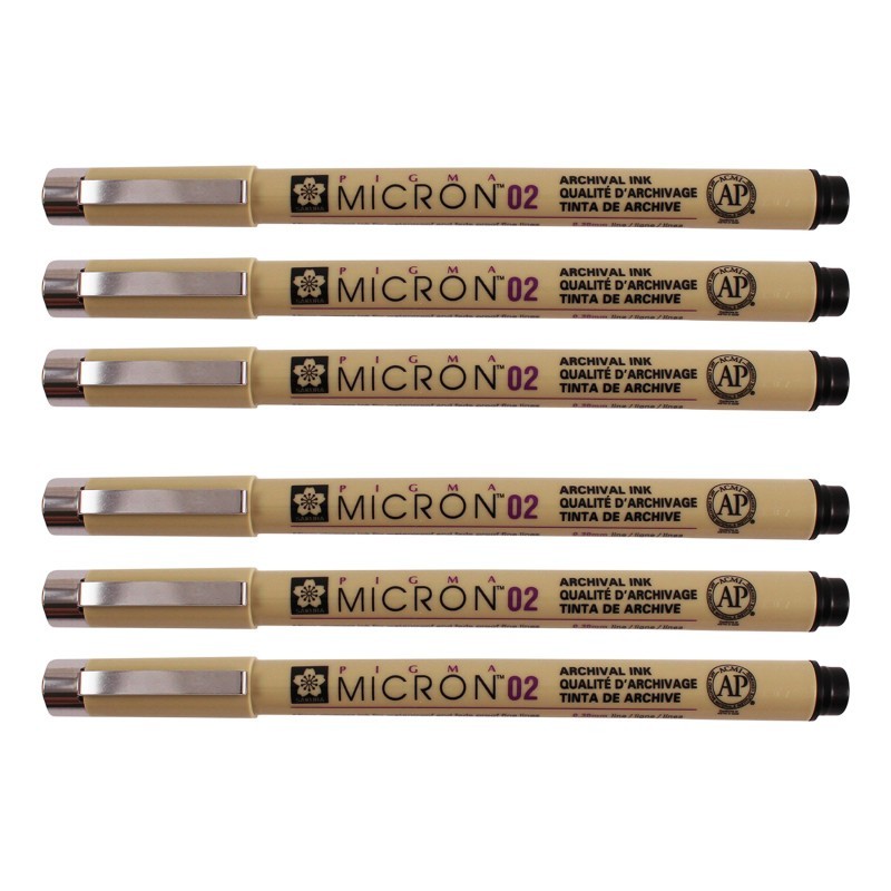 Sakura Pigma Micron Pen, Black, 0.30mm Size 02, Pack of 6