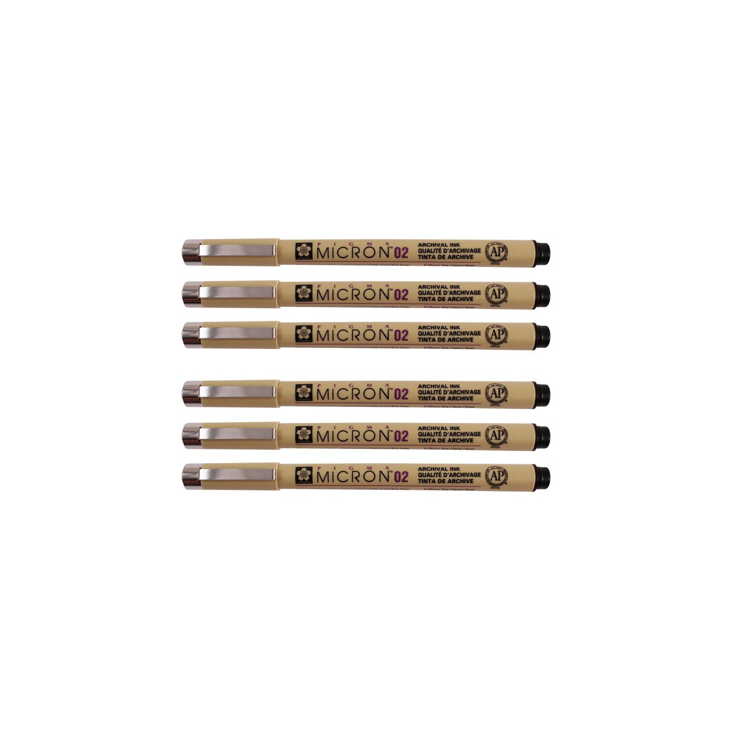 Sakura Pigma Micron Pen, Black, 0.30mm Size 02, Pack of 6