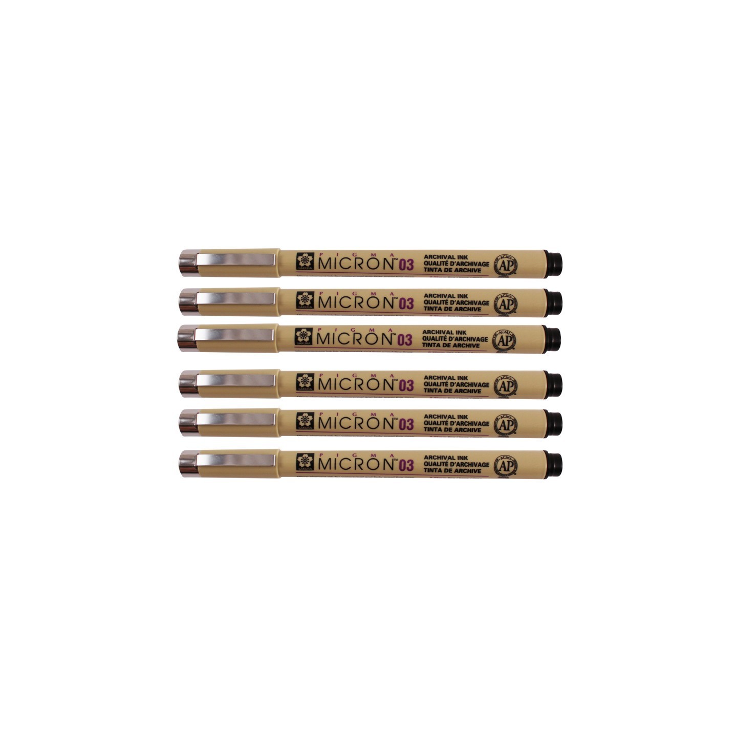 Sakura Pigma Micron Pen, Black, 0.35mm Size 03, Pack of 6