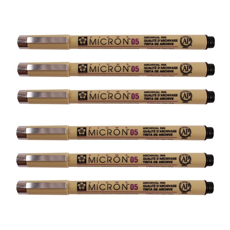 Sakura Pigma Micron Pen, Black, 0.45mm Size 05, Pack of 6