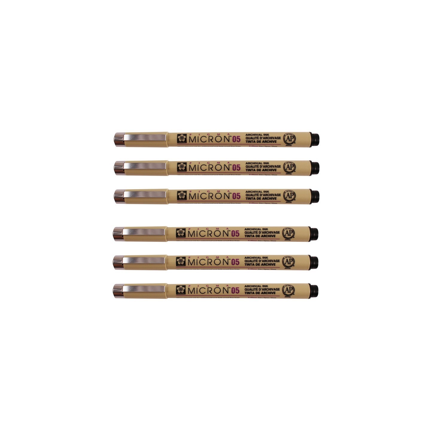 Sakura Pigma Micron Pen, Black, 0.45mm Size 05, Pack of 6