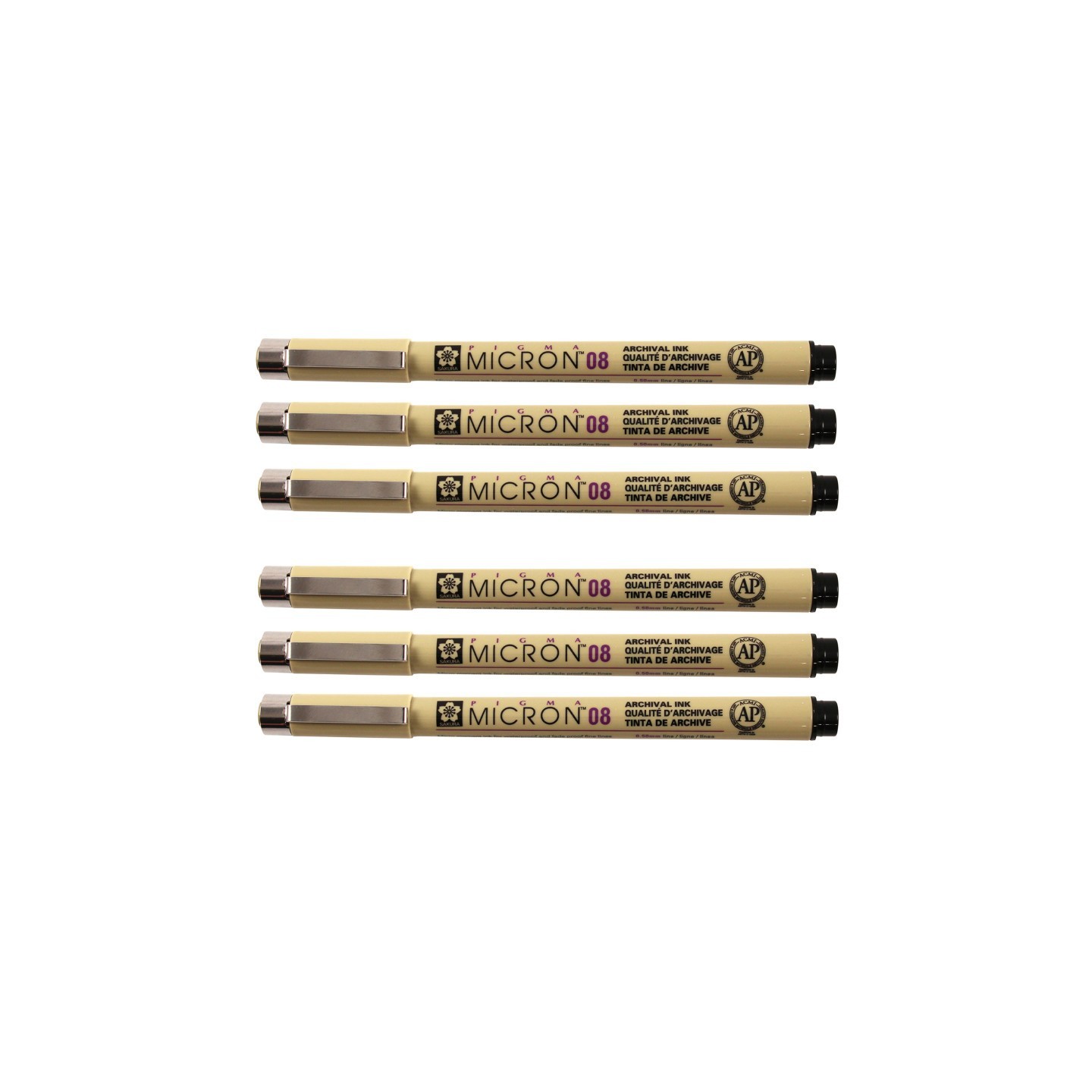 Sakura Pigma Micron Pen, Black, 0.50mm Size 08, Pack of 6