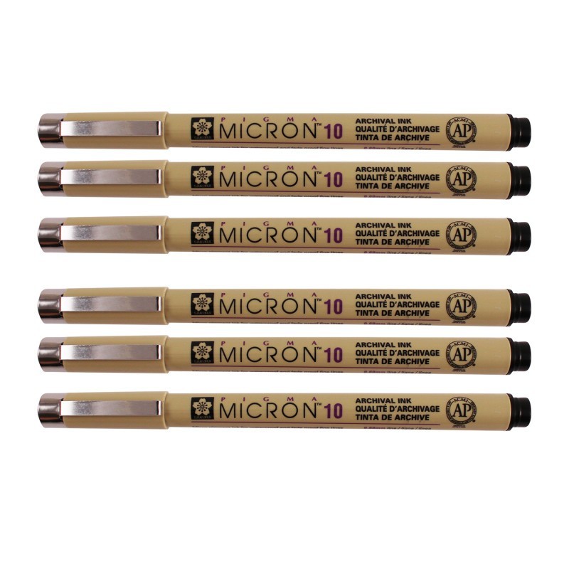 Sakura Pigma Micron Pen, Black, 0.60mm Size 10, Pack of 6