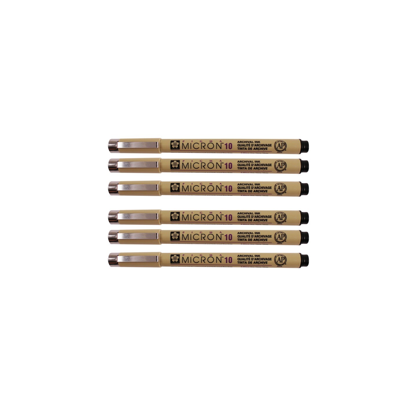 Sakura Pigma Micron Pen, Black, 0.60mm Size 10, Pack of 6