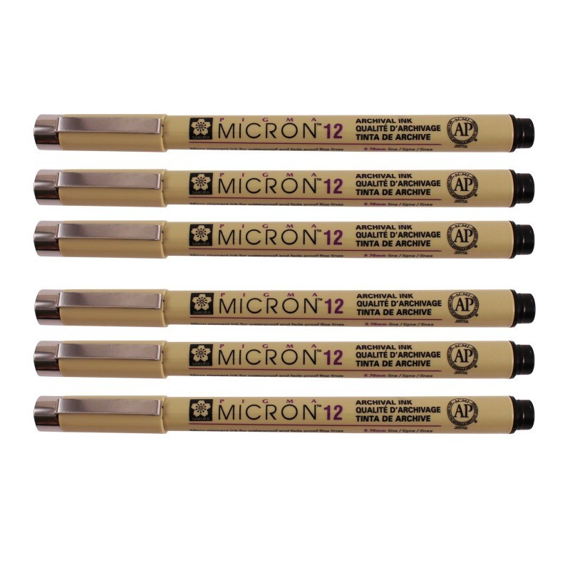 Sakura Pigma Micron Pen, Black, 0.70mm Size 12, Pack of 6