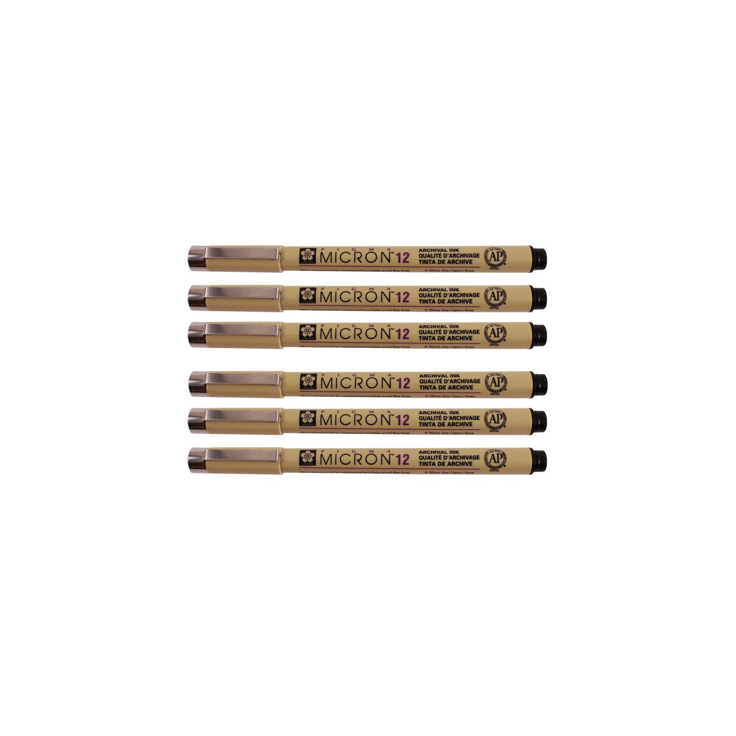Sakura Pigma Micron Pen, Black, 0.70mm Size 12, Pack of 6