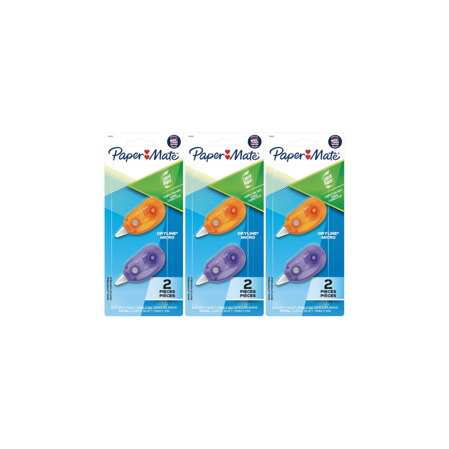 Paper Mate® Liquid Paper DryLine Micro Correction Tape, Assorted Colors, 2 Per Pack, 3 Packs