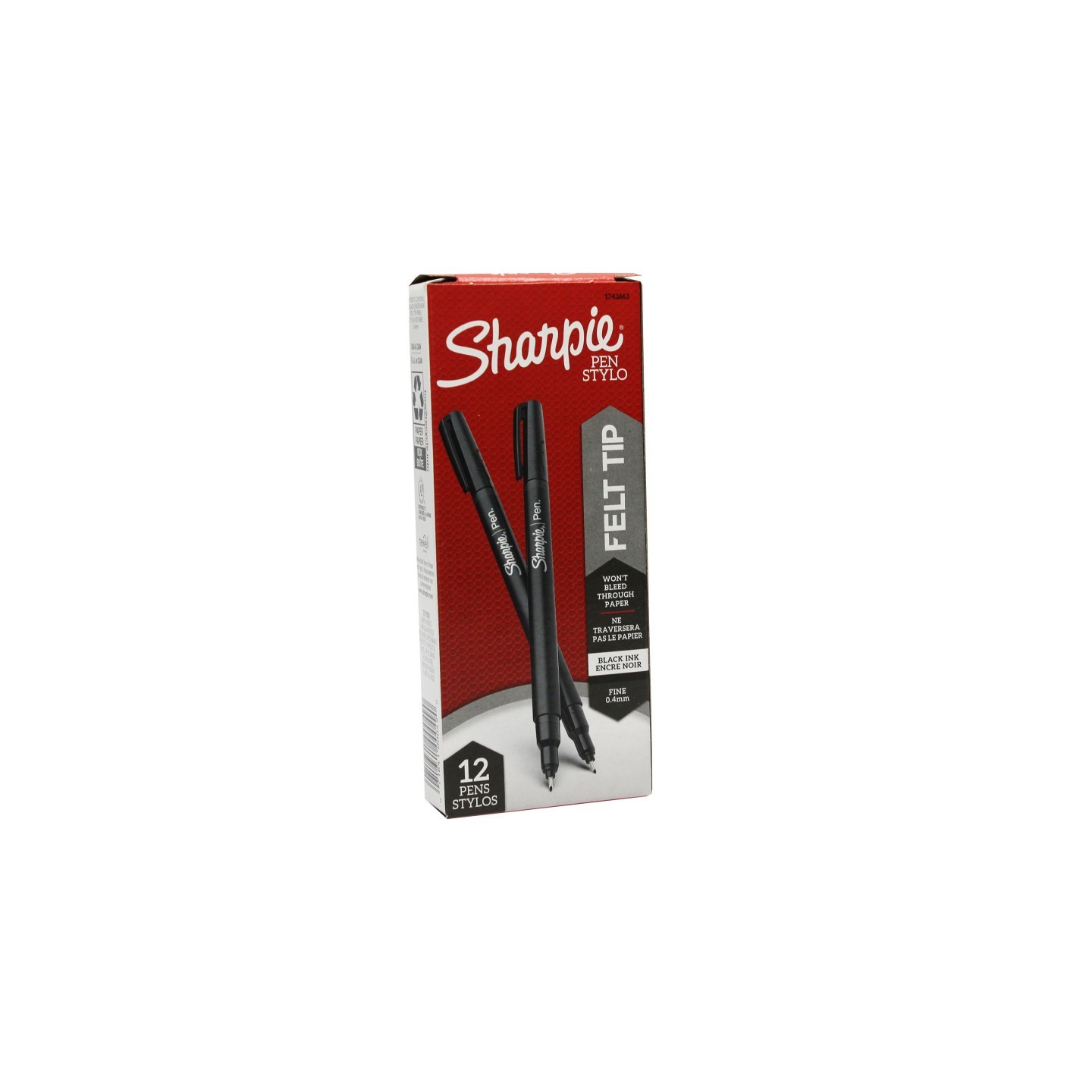 Sharpie® Felt Tip Pens, Fine Point (0.4mm), Black, Black, Box of 12