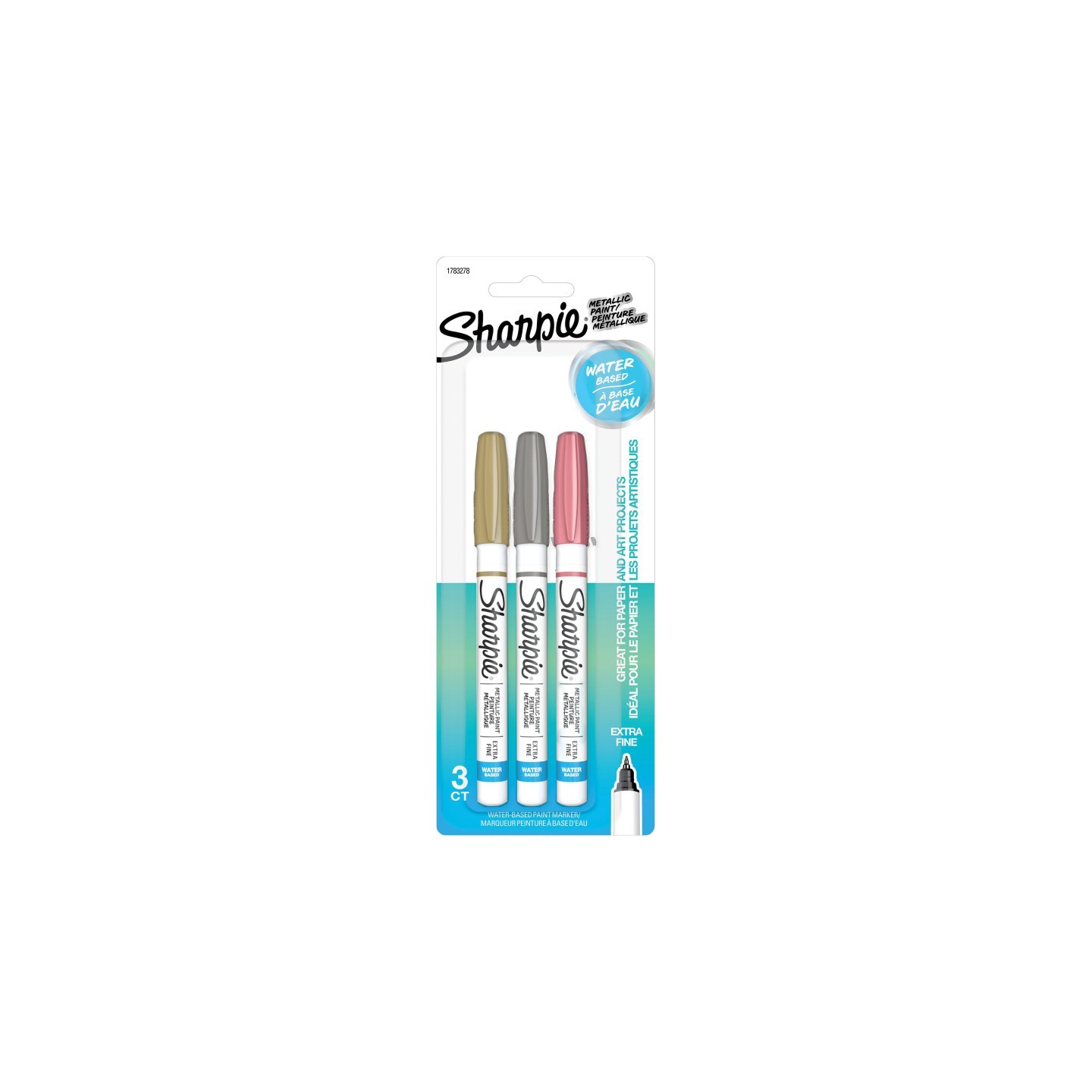 Sharpie® Water-Based Paint Markers, Extra-Fine Tip, Metallic Colors, Set of 3