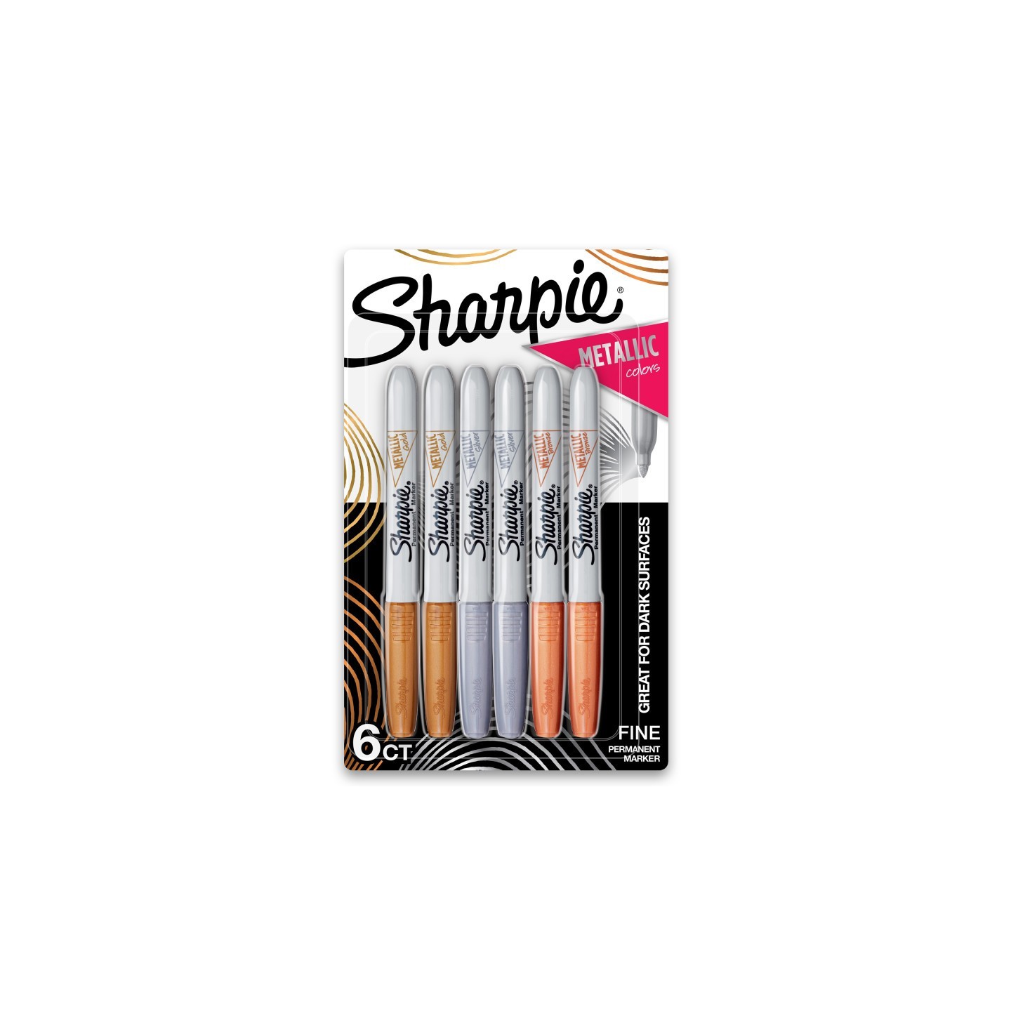 Sharpie® Metallic Permanent Markers, Fine Point, Assorted Metallic, 6 Count