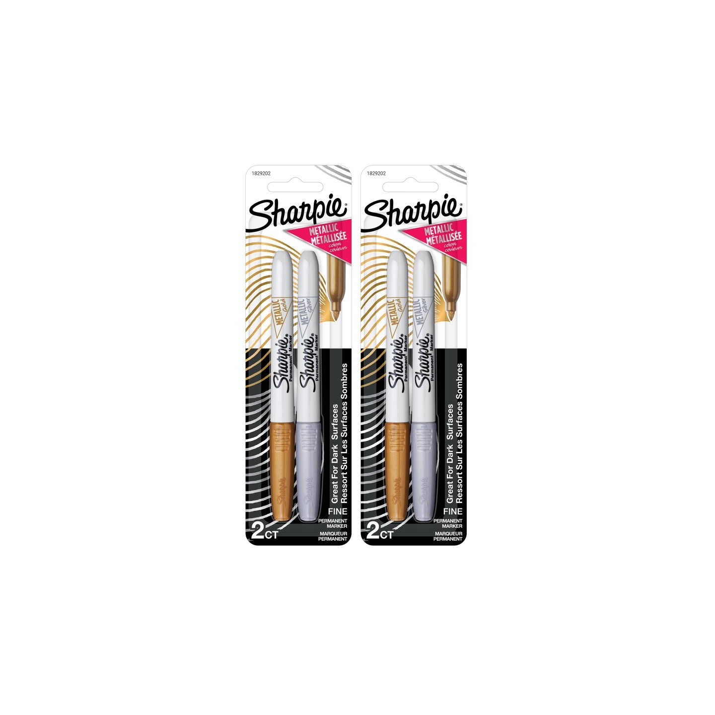 Sharpie® Metallic Permanent Markers, Fine Point, Gold & Silver, 2 Per Set, 2 Sets