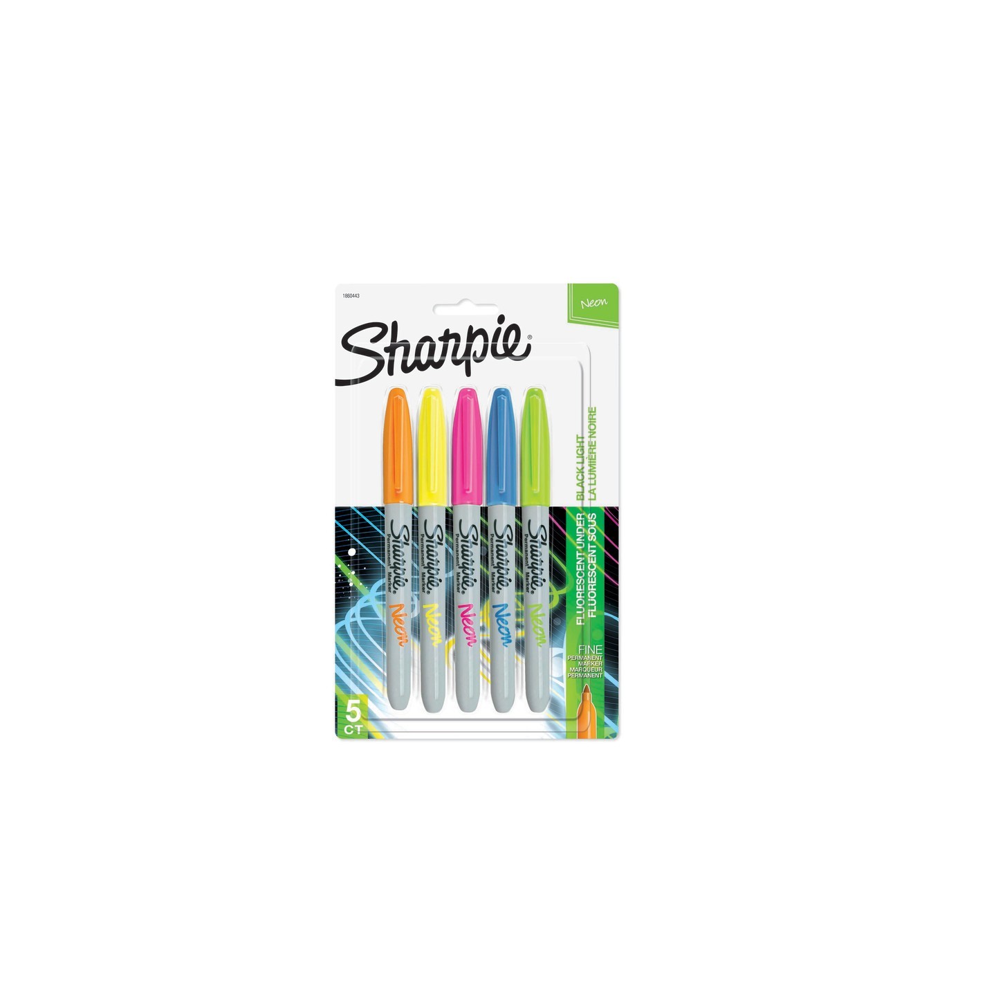 Sharpie® Neon Permanent Markers, Fine Point, Assorted, 5 Count