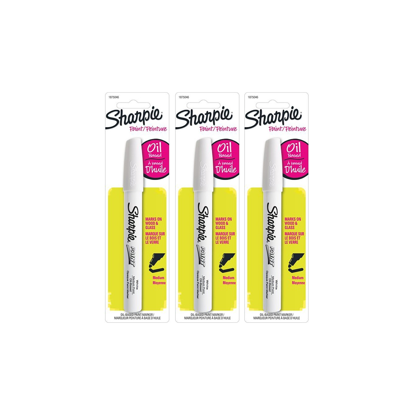 Sharpie® Oil-Based Paint Marker, Medium Tip, White, Pack of 3