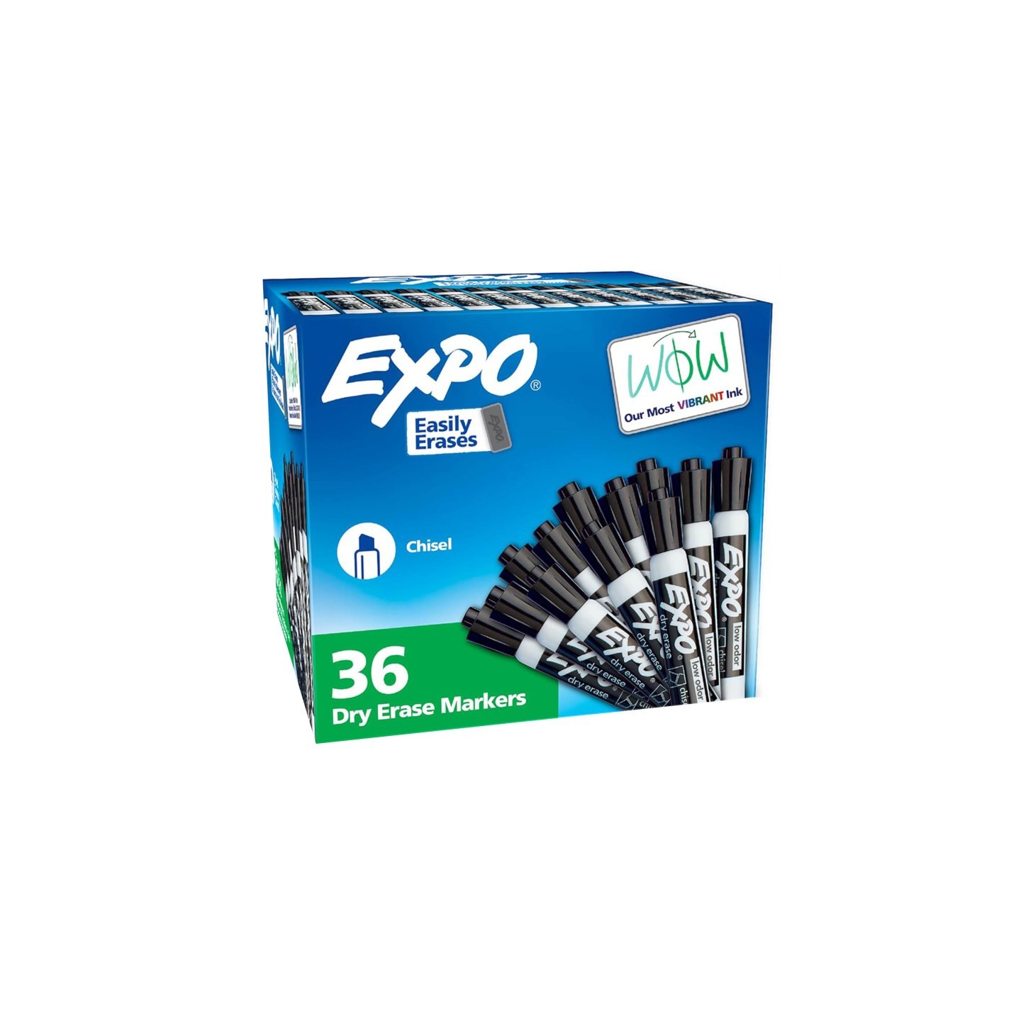 EXPO® Low Odor Dry Erase Markers, Chisel Tip, Black, 36 Count