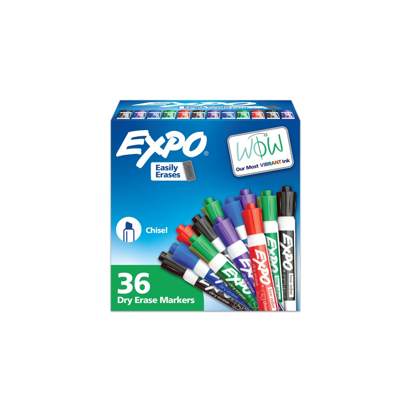 EXPO® Low Odor Dry Erase Markers, Chisel Tip, Assorted, 36 Count