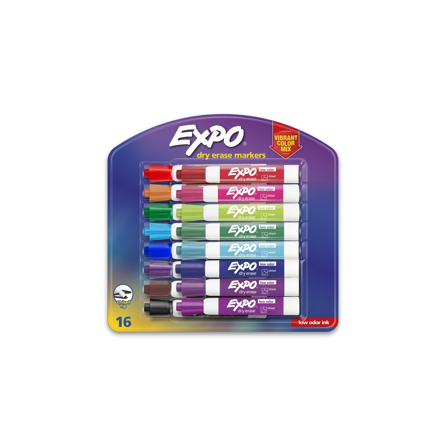EXPO® Low Odor Dry Erase Markers, Chisel Tip, Vibrant Colors, 16 Count