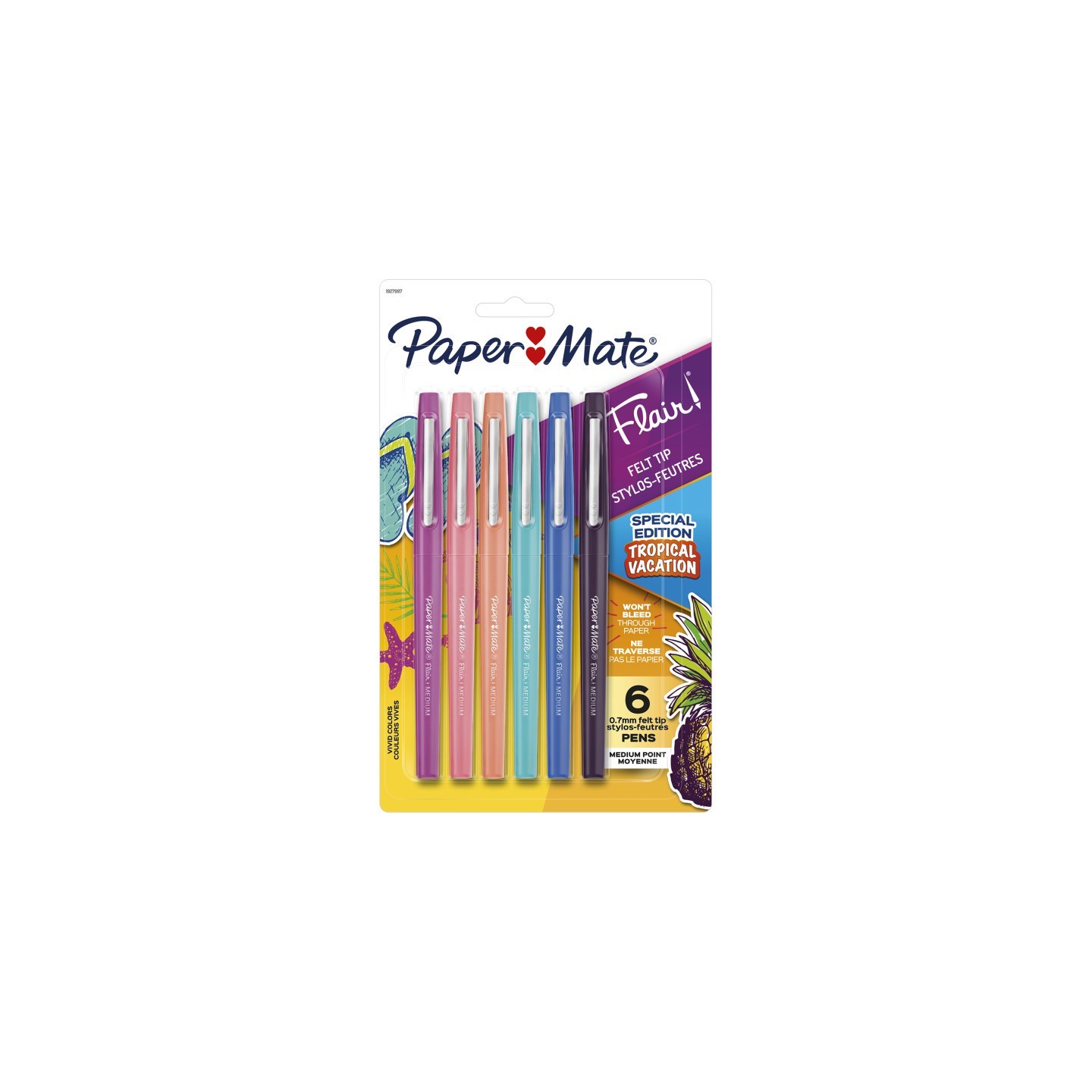 Paper Mate® Flair Felt Tip Pens, Medium Point (0.7mm), Tropical Colors, 6 Count