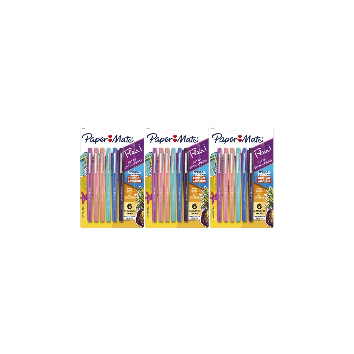 Paper Mate® Flair Felt Tip Pens, Medium Point (0.7mm), Tropical Colors, 6 Per Pack, 3 Packs