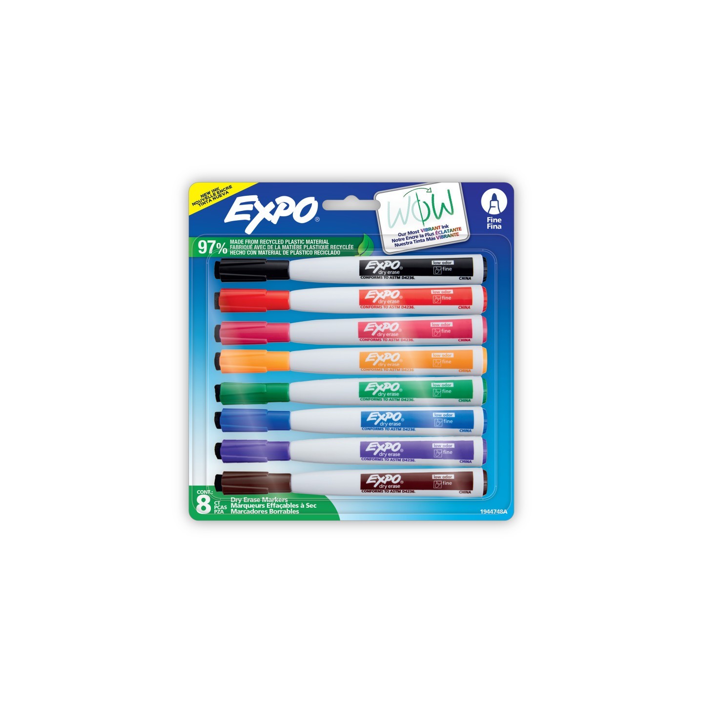 EXPO® Magnetic Dry Erase Markers with Eraser, Fine Tip, Assorted Colors, 8-Count