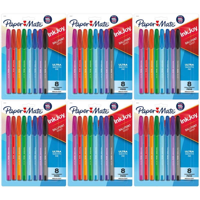 Paper Mate® InkJoy 100ST Ballpoint Pens, Medium Point, Assorted Ink, 8 Per Pack, 6 Packs