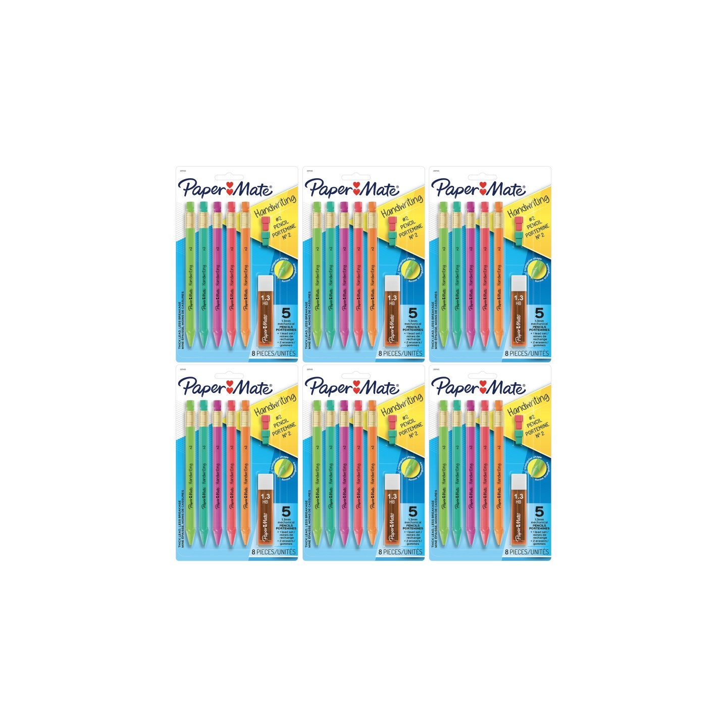 Paper Mate® Handwriting Triangular Mechanical Pencil Set with Lead & Eraser Refills, 1.3mm, 5 Per Pack, 6 Packs