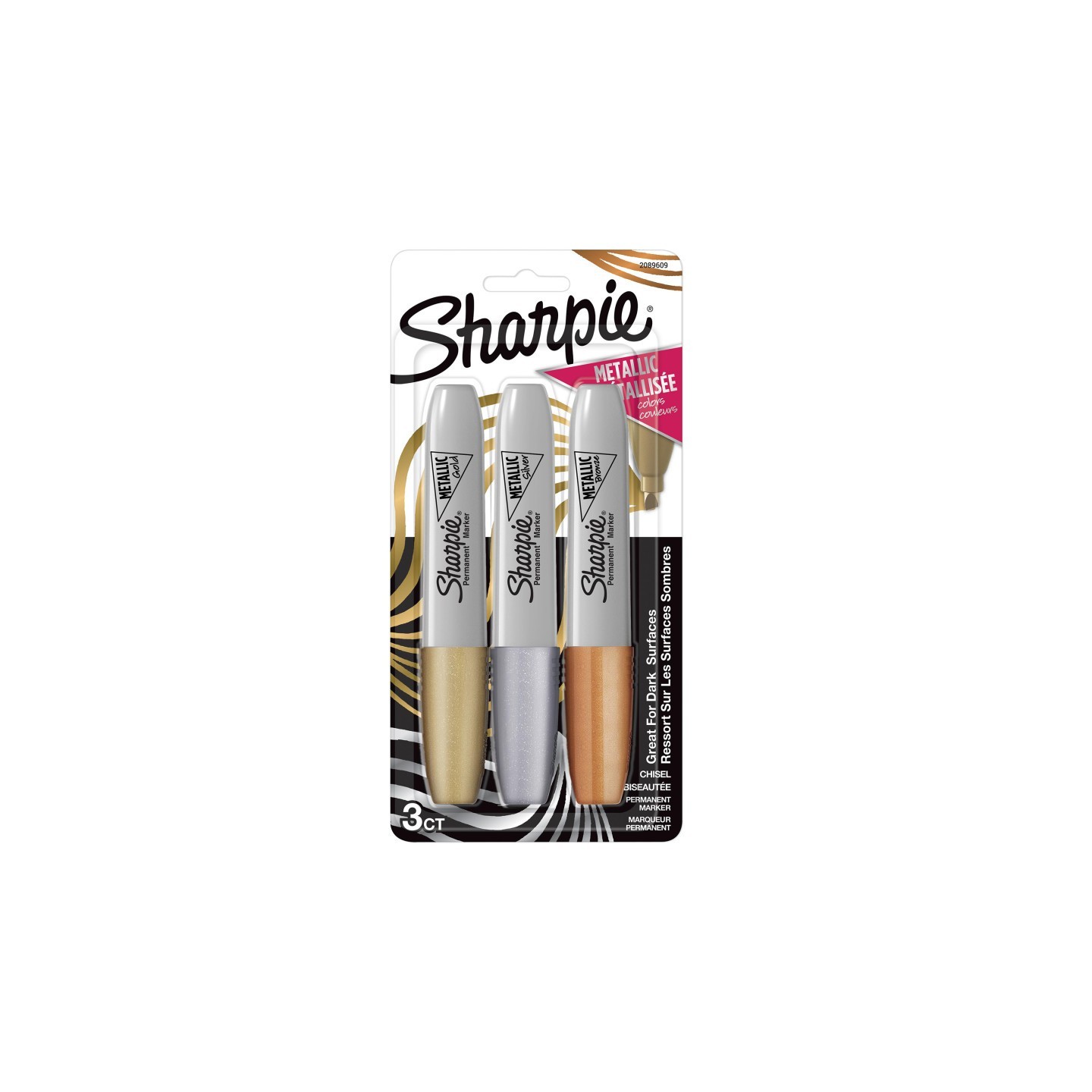 Sharpie® Metallic Permanent Markers, Chisel Tip, Assorted Colors, 3 Count