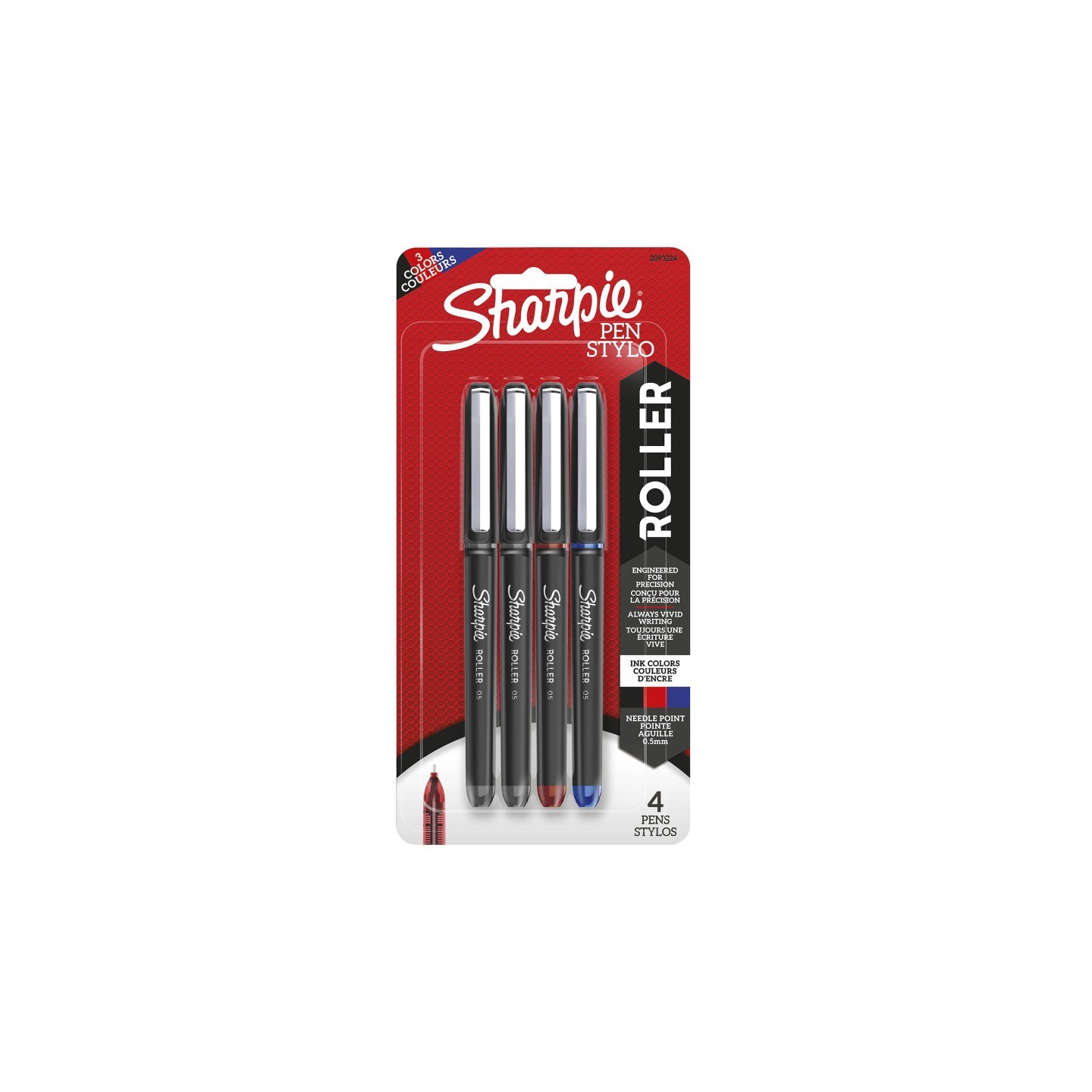 Sharpie® RollerBall® Pen, Needle Point (0.5mm) Precision Pen, Assorted Colors, 4 Count