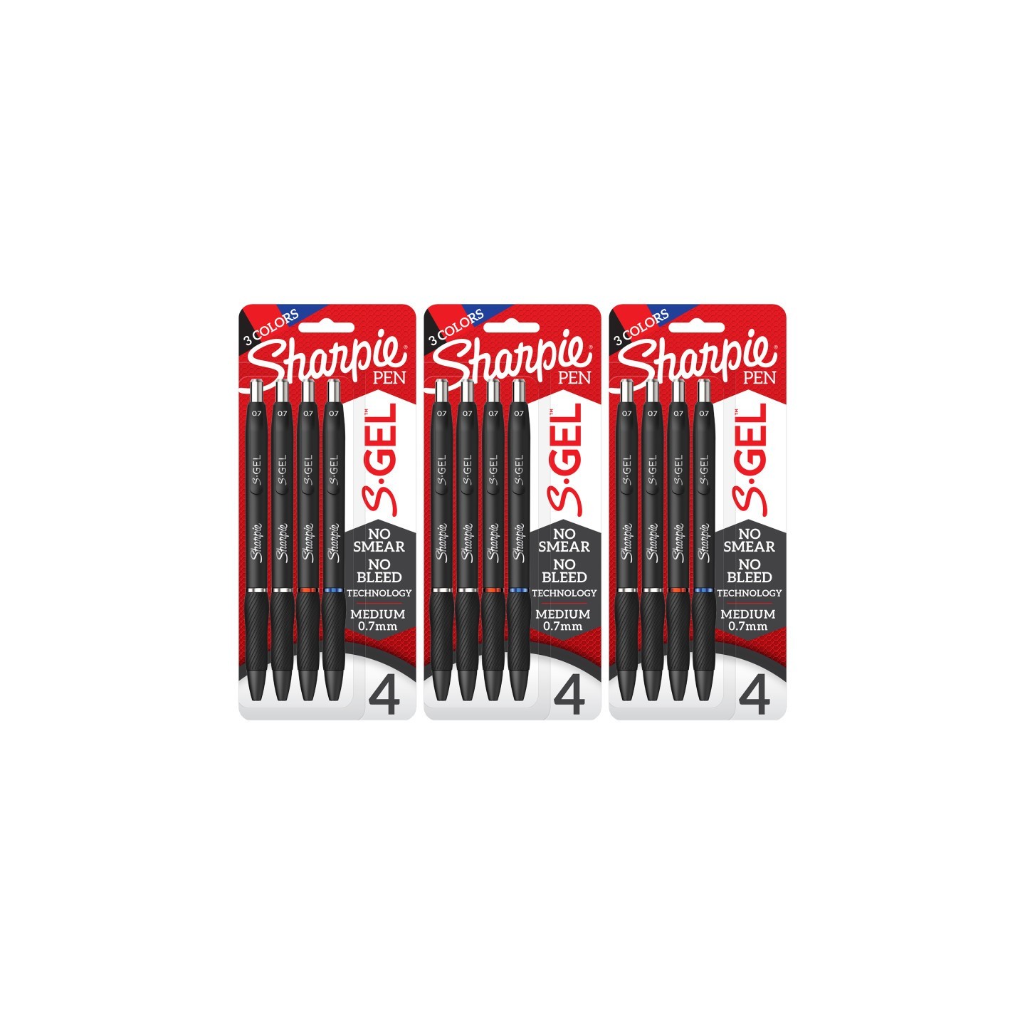 Sharpie® S-Gel Gel Pens, Medium Point (0.7mm), Assorted Colors, 4 Per Pack, 3 Packs