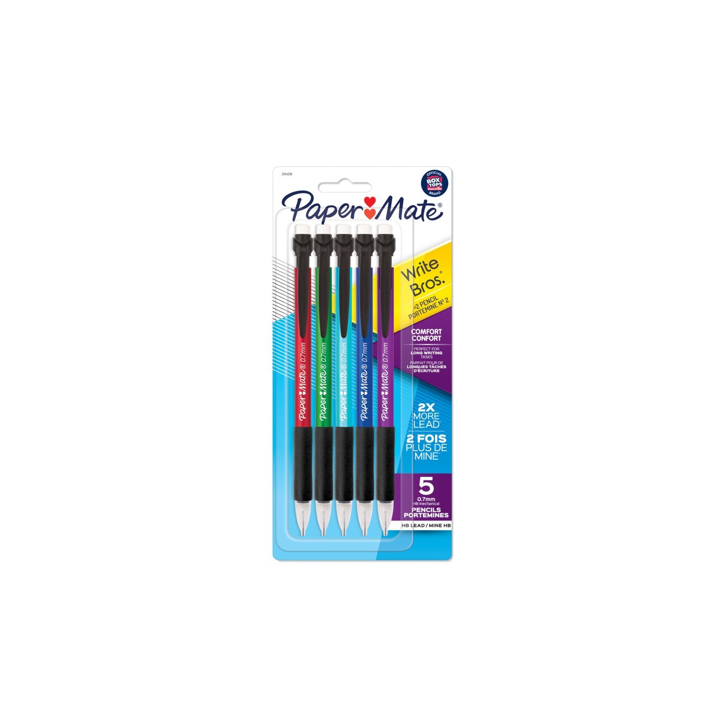 Paper Mate® Write Bros® Comfort Mechanical Pencil, 0.7mm, Assorted, Pack of 5