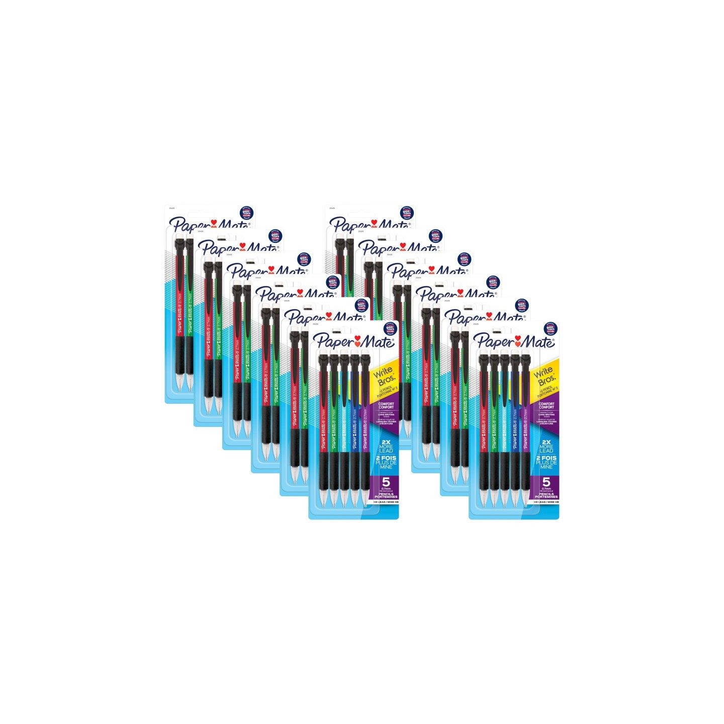 Paper Mate® Write Bros® Comfort Mechanical Pencil, 0.7mm, Assorted, 5 Per Pack, 12 Packs