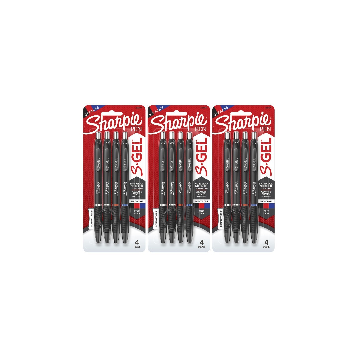 Sharpie® S-Gel Gel Pens, Fine Point (0.5mm), Assorted Colors, 4 Per Pack, 3 Packs